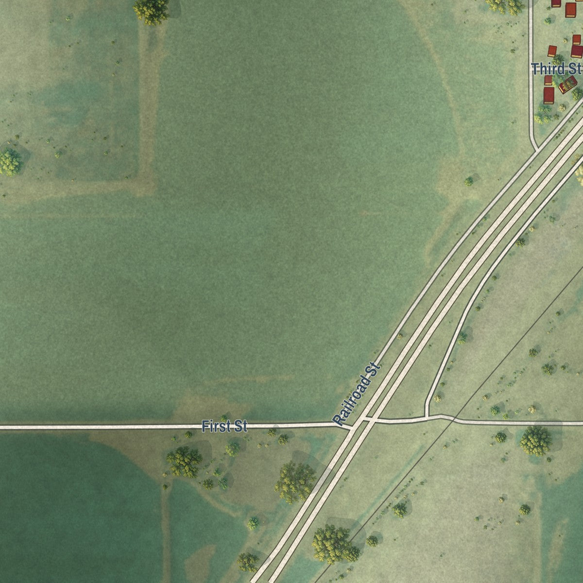 Second close-up of the map of Gilcrest, Colorado print showing more streets and buildings