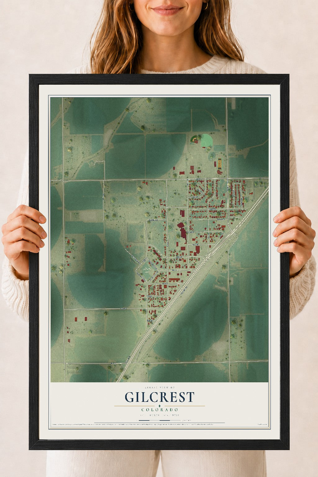 Map of Gilcrest, Colorado, 18 x 24 inch print in a black wood frame