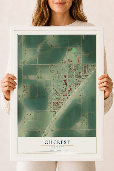 Map of Gilcrest, Colorado, 18 x 24 inch print in a white wood frame