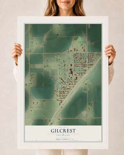 Map of Gilcrest, Colorado, 24 x 36 inch print in a white wood frame