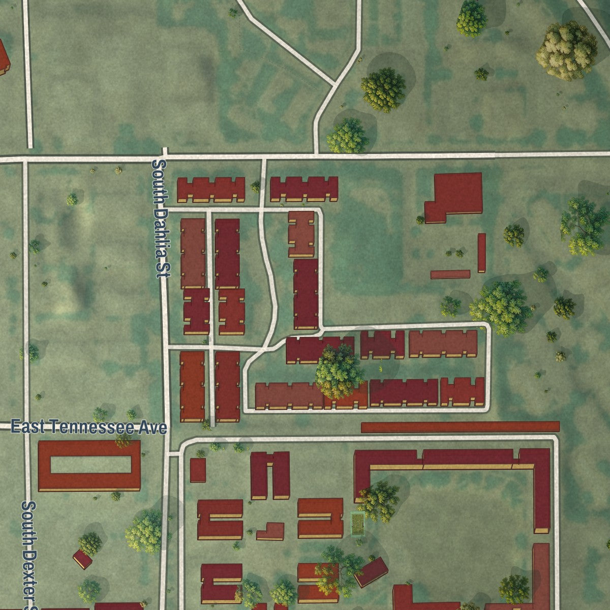Close-up of the map of Glendale, Colorado print showing street and building detail