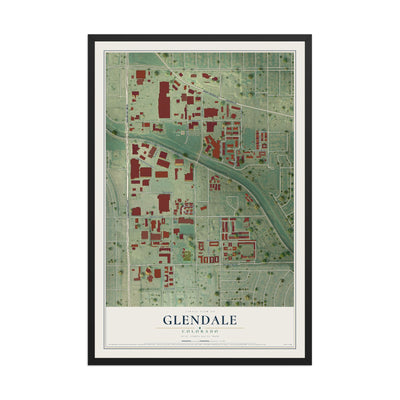 Map of Glendale, Colorado, 12 x 18 inch print in a black wood frame