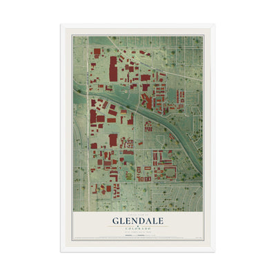Map of Glendale, Colorado, 12 x 18 inch print in a white wood frame