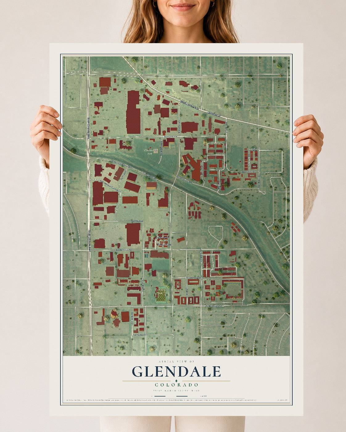Map of Glendale, Colorado, 24 x 36 inch unframed archival matte print