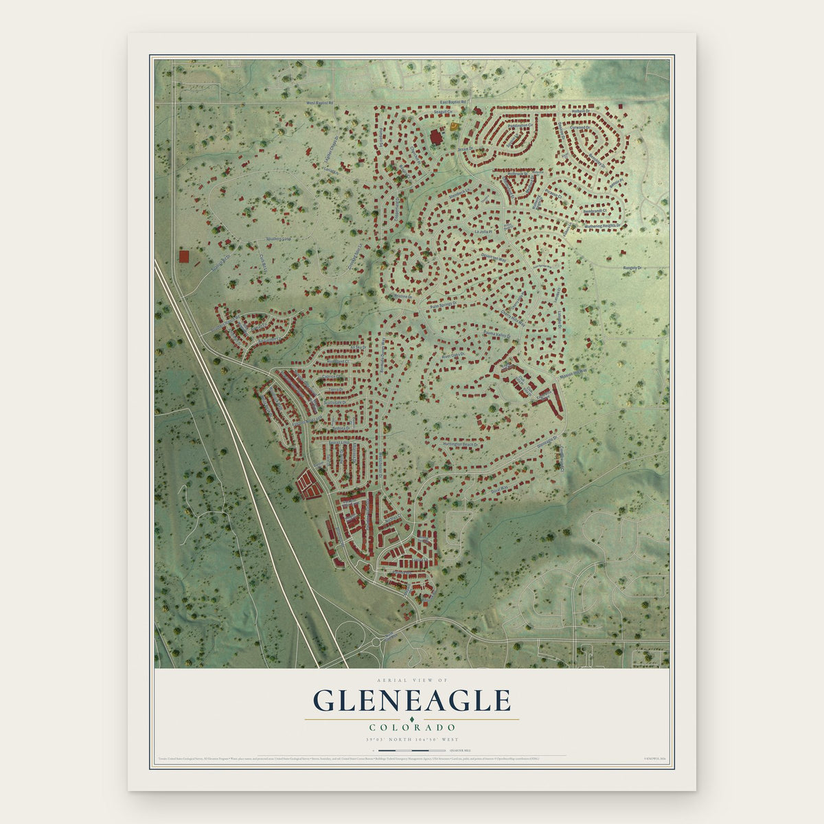 Gleneagle, Colorado map print, the full design