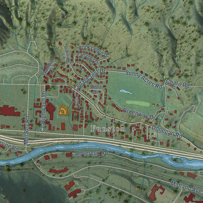 Second close-up of the map of Glenwood Springs, Colorado print showing more streets and buildings