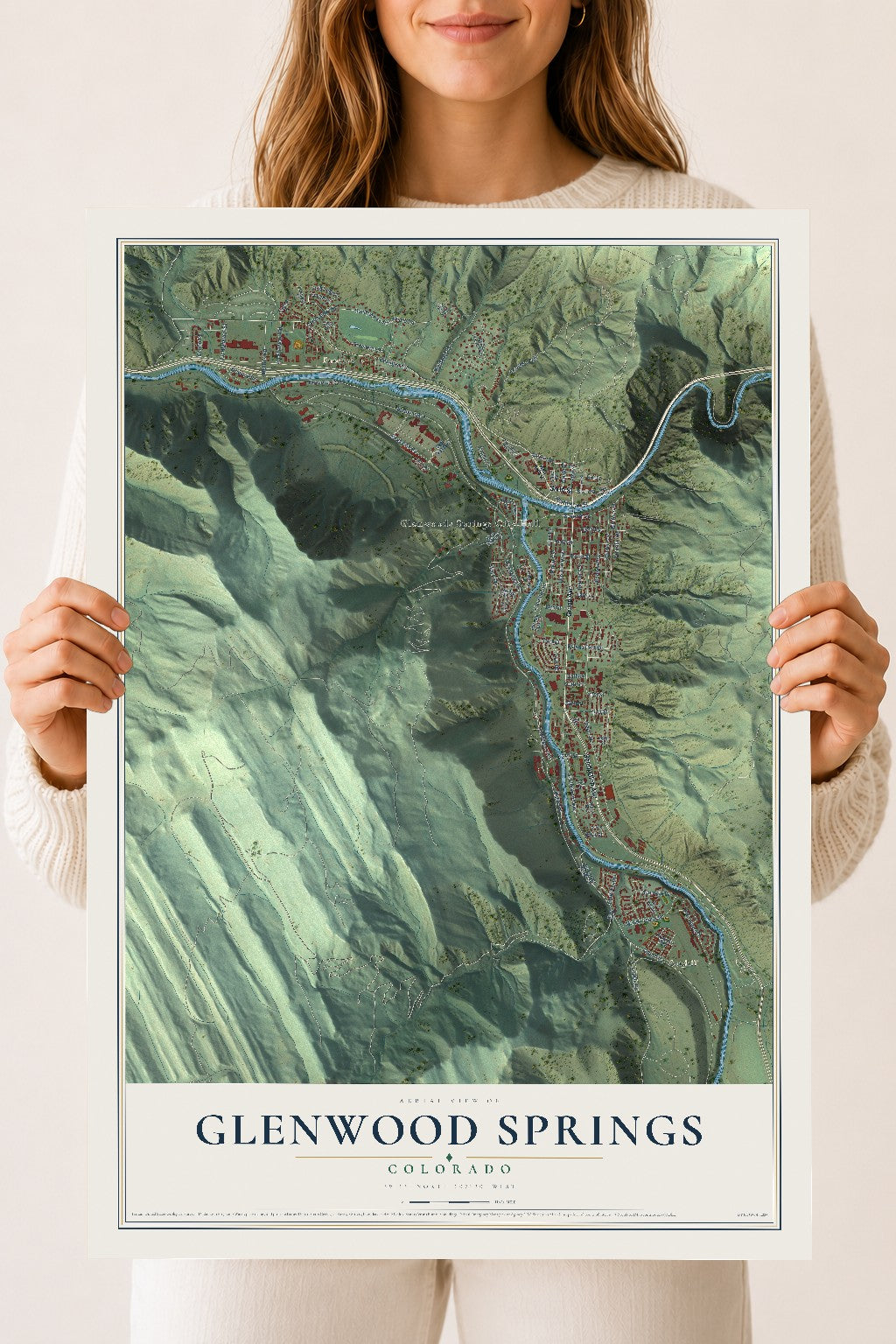 Map of Glenwood Springs, Colorado, 18 x 24 inch unframed archival matte print