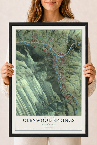 Map of Glenwood Springs, Colorado, 18 x 24 inch print in a black wood frame