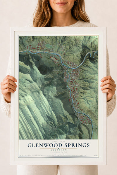 Map of Glenwood Springs, Colorado, 18 x 24 inch print in a white wood frame