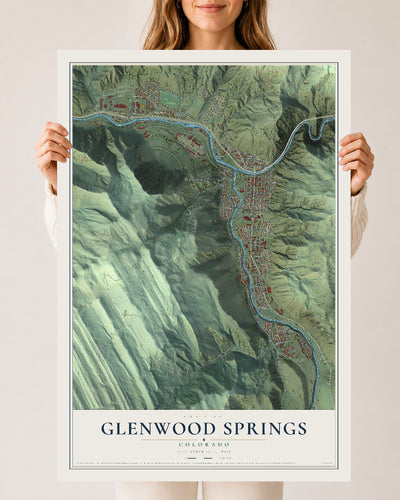 Map of Glenwood Springs, Colorado, 24 x 36 inch unframed archival matte print