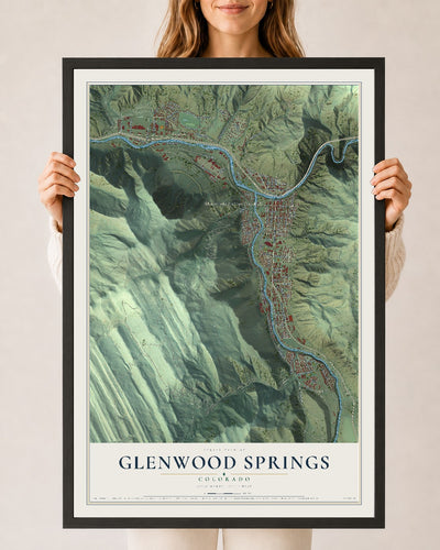 Map of Glenwood Springs, Colorado, 24 x 36 inch print in a black wood frame
