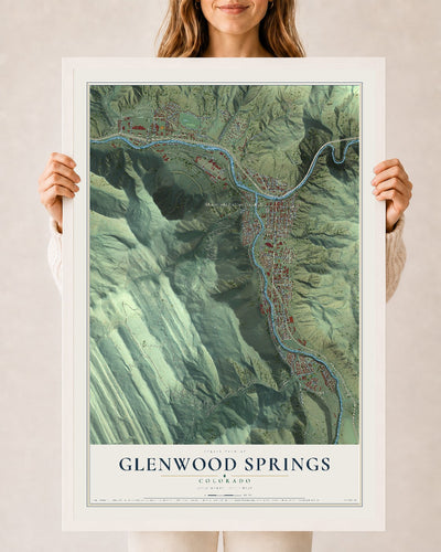 Map of Glenwood Springs, Colorado, 24 x 36 inch print in a white wood frame