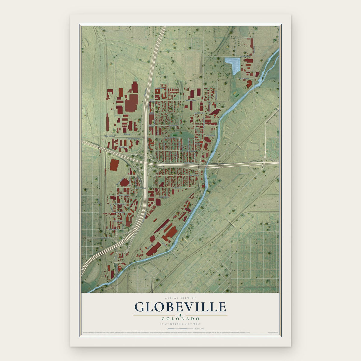 Globeville, Colorado map print, the full design