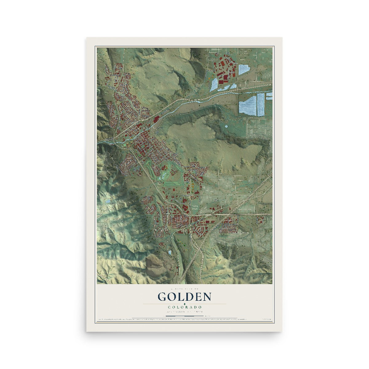 Map of Golden, Colorado, 12 x 18 inch unframed archival matte print