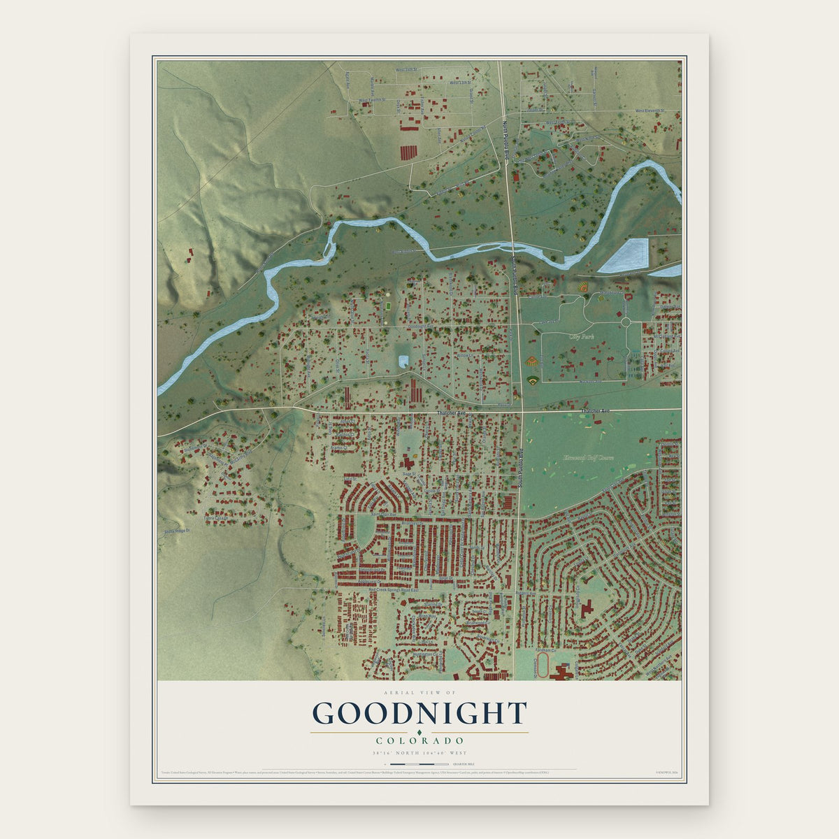 Goodnight, Colorado map print, the full design