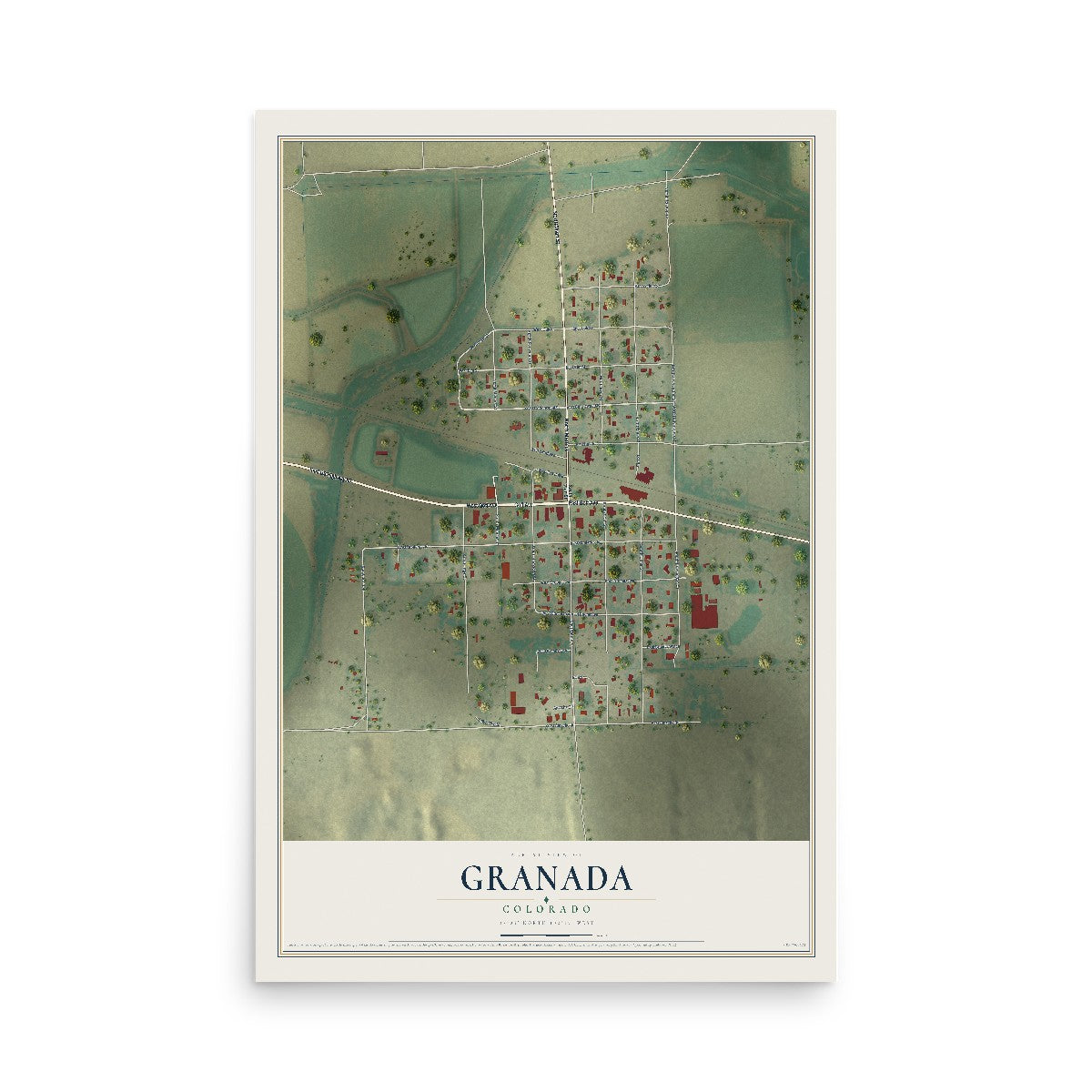 Map of Granada, Colorado, 12 x 18 inch unframed archival matte print