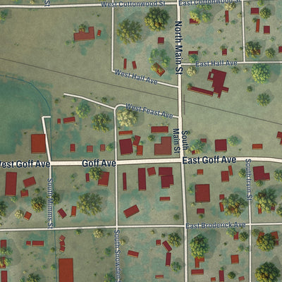Close-up of the map of Granada, Colorado print showing street and building detail