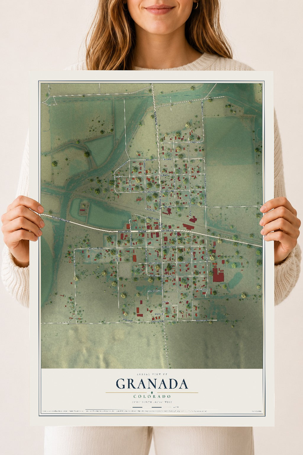 Map of Granada, Colorado, 18 x 24 inch unframed archival matte print