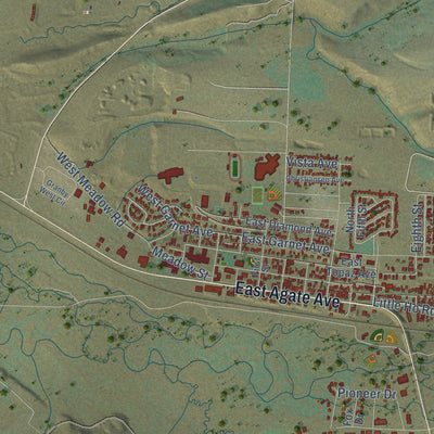 Second close-up of the map of Granby, Colorado print showing more streets and buildings