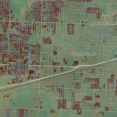 Second close-up of the map of Grand Junction, Colorado print showing more streets and buildings