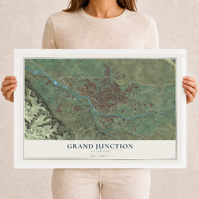 Map of Grand Junction, Colorado, 12 x 18 inch print in a white wood frame