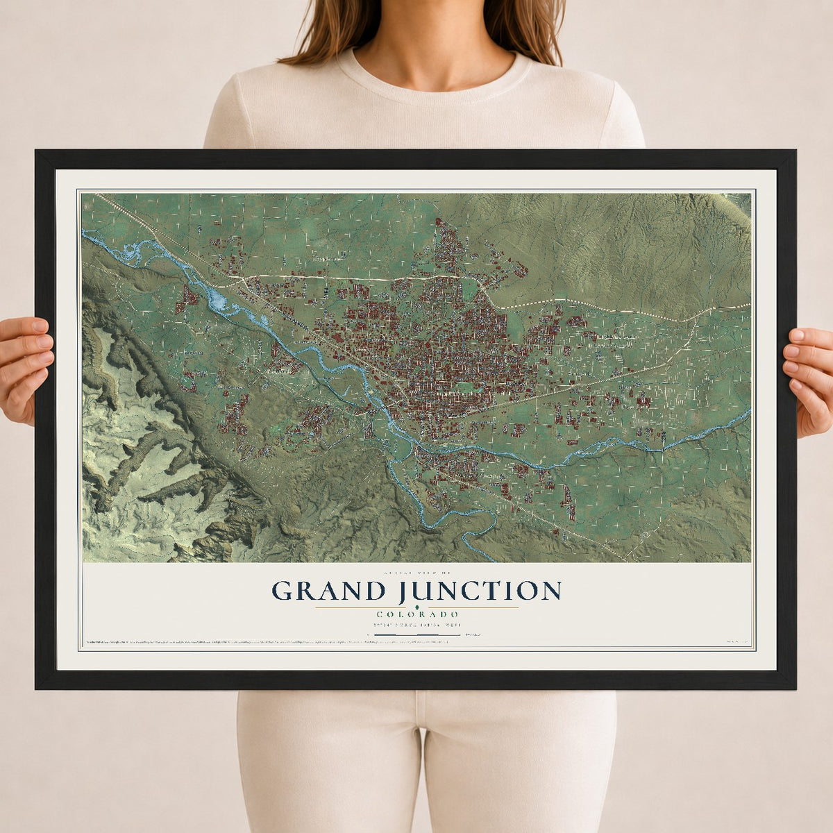Map of Grand Junction, Colorado, 18 x 24 inch print in a black wood frame