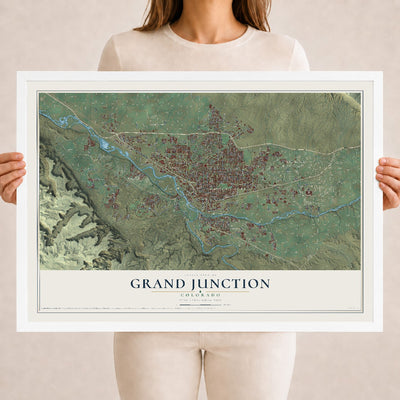 Map of Grand Junction, Colorado, 18 x 24 inch print in a white wood frame