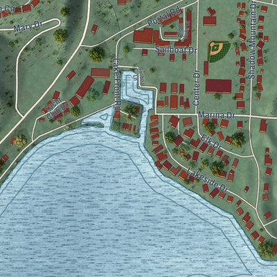 Close-up of the map of Grand Lake, Colorado print showing street and building detail
