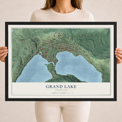 Map of Grand Lake, Colorado, 18 x 24 inch print in a black wood frame