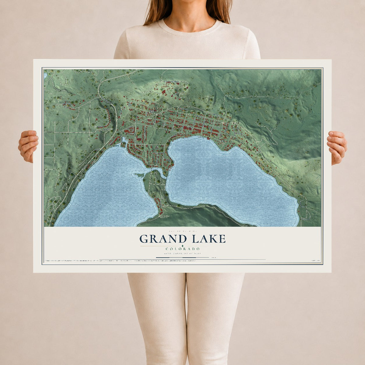 Map of Grand Lake, Colorado, 24 x 36 inch unframed archival matte print