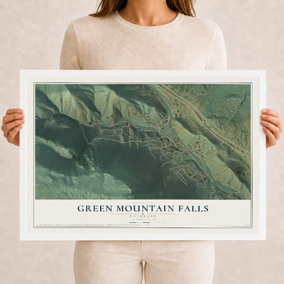 Map of Green Mountain Falls, Colorado, 12 x 18 inch print in a white wood frame