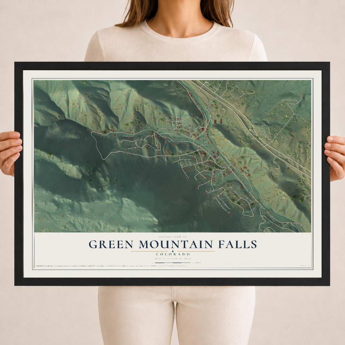 Map of Green Mountain Falls, Colorado, 18 x 24 inch print in a black wood frame