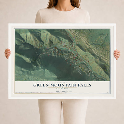 Map of Green Mountain Falls, Colorado, 24 x 36 inch print in a white wood frame