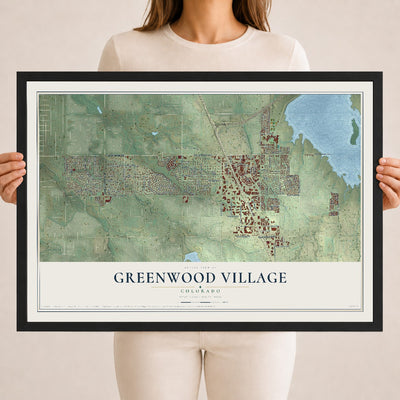 Map of Greenwood Village, Colorado, 18 x 24 inch print in a black wood frame