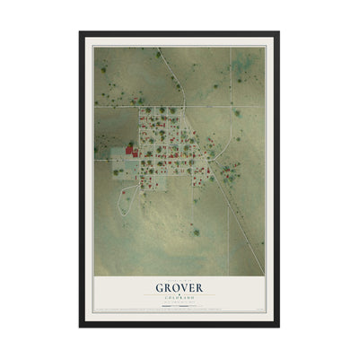 Map of Grover, Colorado, 12 x 18 inch print in a black wood frame