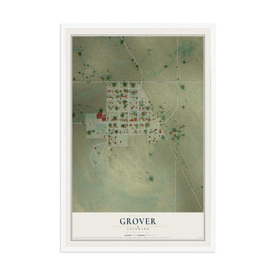 Map of Grover, Colorado, 12 x 18 inch print in a white wood frame