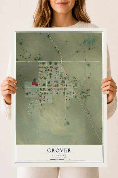 Map of Grover, Colorado, 18 x 24 inch unframed archival matte print