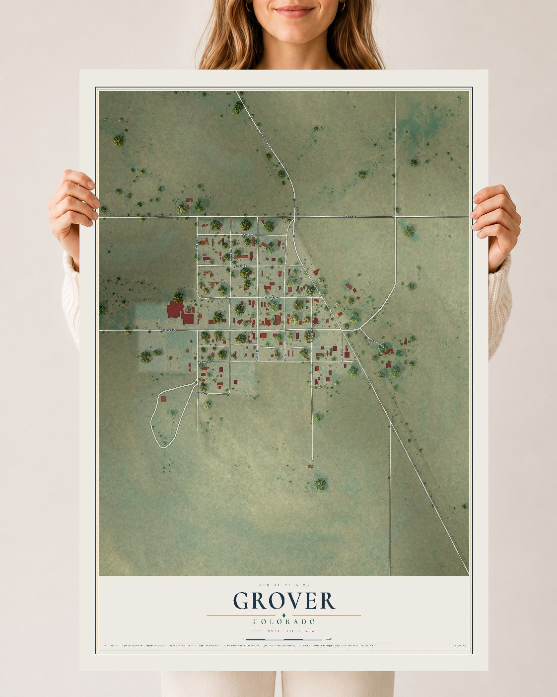 Map of Grover, Colorado, 24 x 36 inch unframed archival matte print