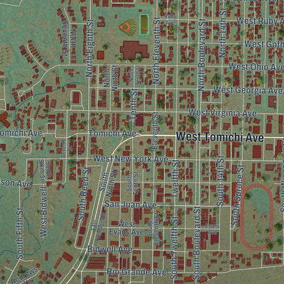Close-up of the map of Gunnison, Colorado print showing street and building detail