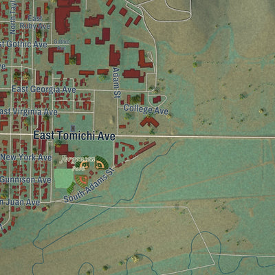 Second close-up of the map of Gunnison, Colorado print showing more streets and buildings
