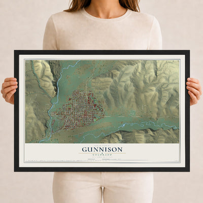 Map of Gunnison, Colorado, 12 x 18 inch print in a black wood frame