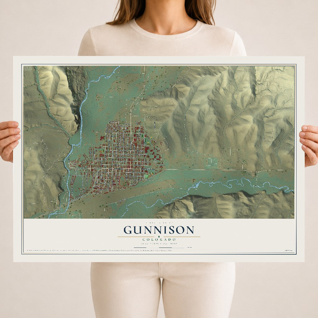 Map of Gunnison, Colorado, 18 x 24 inch unframed archival matte print