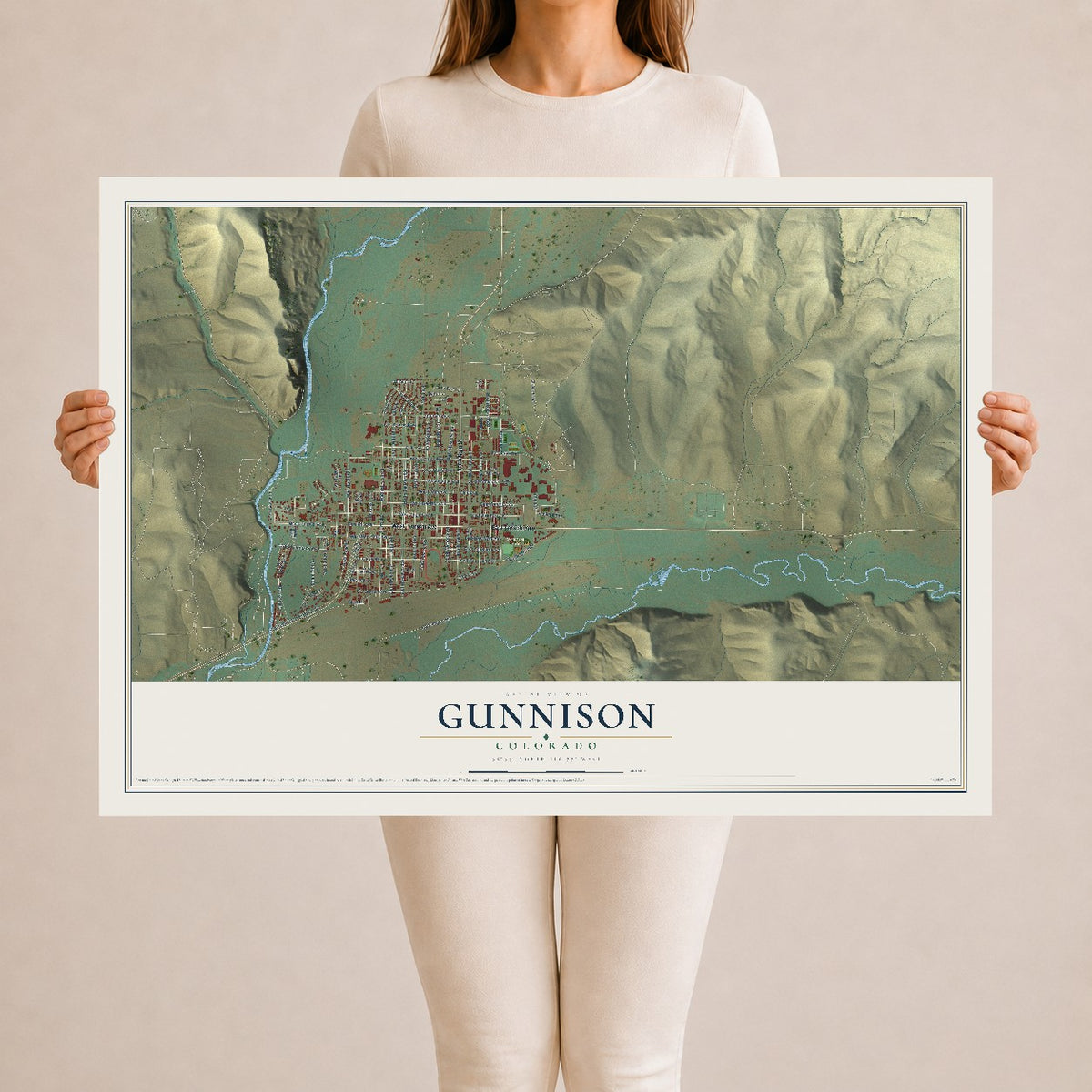 Map of Gunnison, Colorado, 24 x 36 inch unframed archival matte print