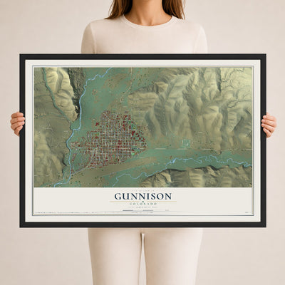 Map of Gunnison, Colorado, 24 x 36 inch print in a black wood frame