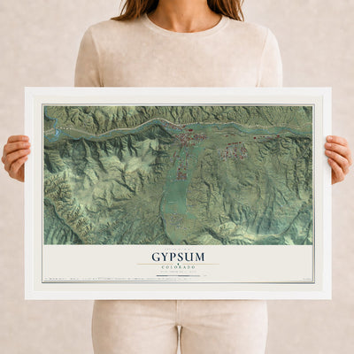 Map of Gypsum, Colorado, 12 x 18 inch print in a white wood frame