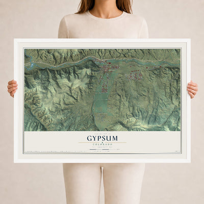 Map of Gypsum, Colorado, 24 x 36 inch print in a white wood frame