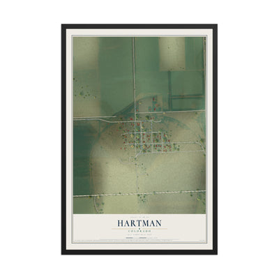 Map of Hartman, Colorado, 12 x 18 inch print in a black wood frame