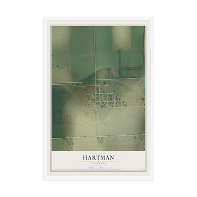 Map of Hartman, Colorado, 12 x 18 inch print in a white wood frame