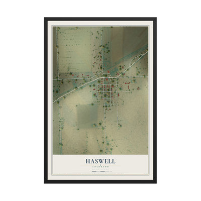 Map of Haswell, Colorado, 12 x 18 inch print in a black wood frame
