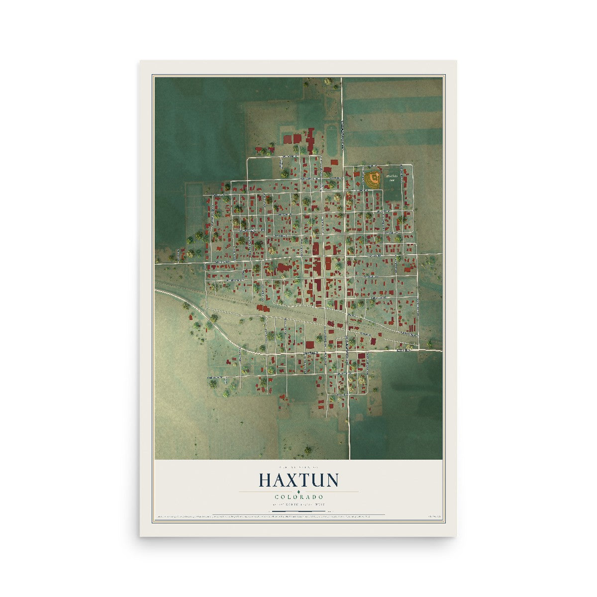 Map of Haxtun, Colorado, 12 x 18 inch unframed archival matte print